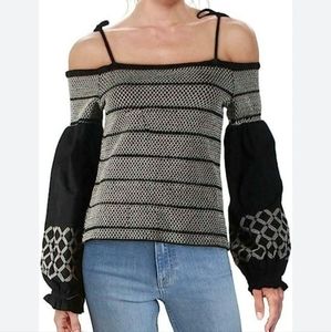 Boho cold shoulder tie strap top with dramatic sleeves